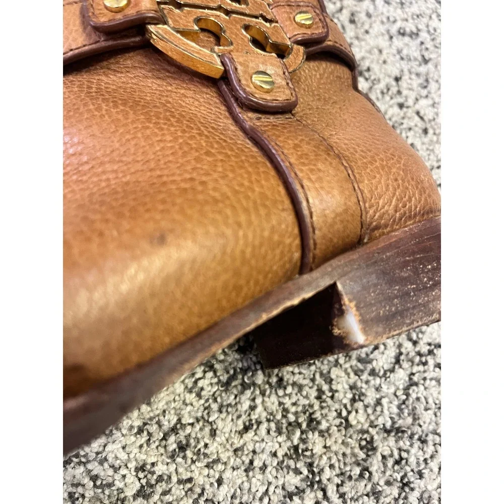 Tory Burch Brown Leather Riding Boots Logo Buckle Knee High Women Size‎ 6